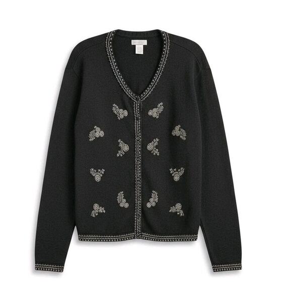90’s Y2K Vintage Beaded Angora Blend Cardigan Sweater L Black Topper Long Sleeve - Picture 1 of 13